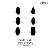 Natural Black Onyx Rings for Women in Sterling Silver (Pack of 6, Bezel-Set)